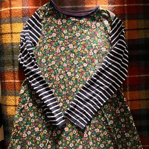 Mini Boden Girls Floral Striped Sleeved Jersey Dress — 11/12 yrs